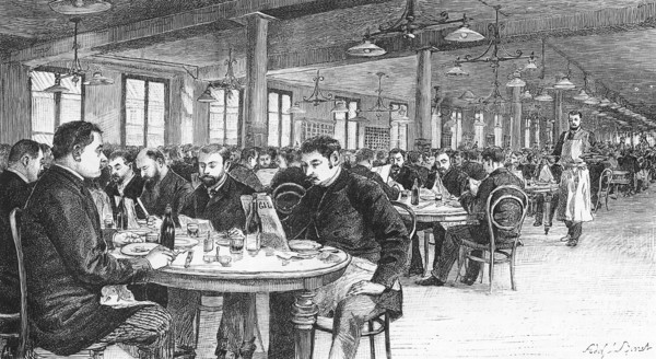 Les magasins du Bon Marché en 1889.  Le grand réfectoire des hommes employés de l'établissement.