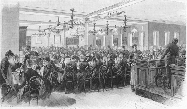 Les magasins du Bon Marché en 1889.  La salle à manger des dames, employées de l'établissement.