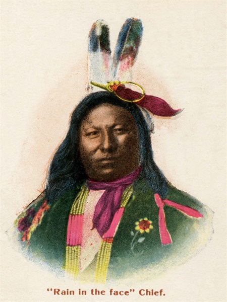 Carte postale représentant le chef Indien "Rain in the face"