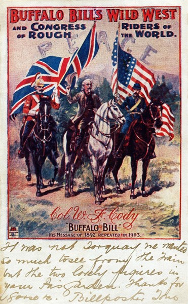 English postcard representing Buffalo Bill on horseback