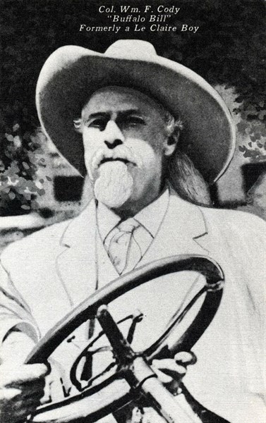 American postcard representing Buffalo Bill driving a car in 1912