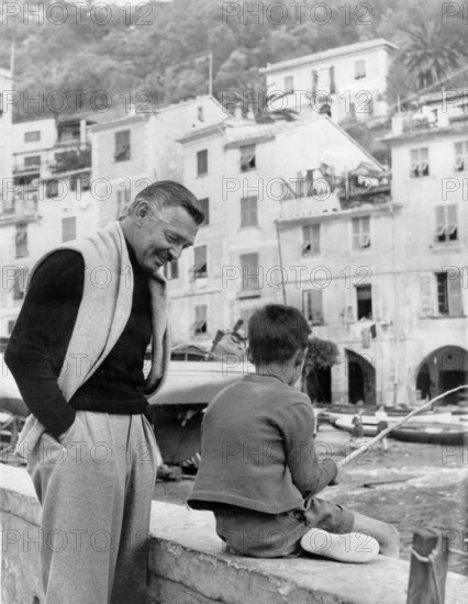Clark GABLE with a boy fishing, Portofino 1953