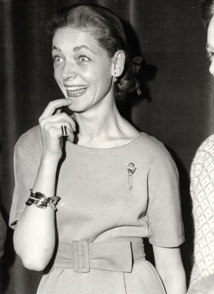 Lauren BACALL rehearsing for the royal screening, London 1959