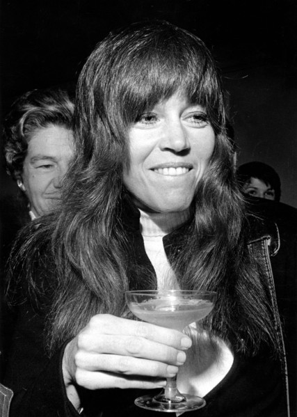 Jane FONDA, portrait with champagne glass
