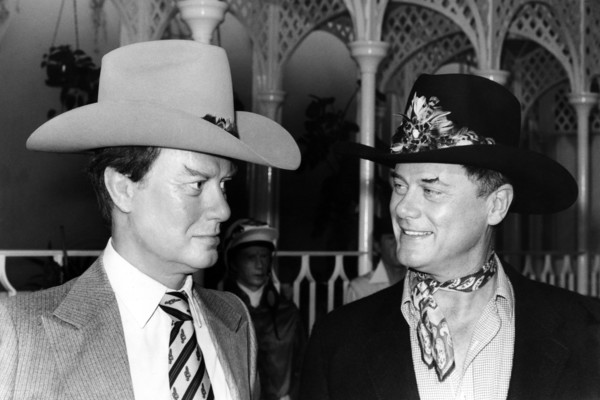 Larry HAGMAN with his wax figure, 1980