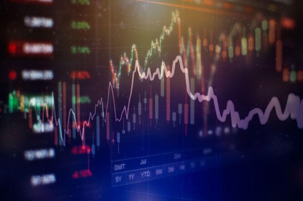 Stock index on the computer monitor . Financial data on a monitor which including of Market Analyze. Bar graphs, Diagrams, financial figures.