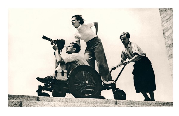 Leni Riefenstahl (centre) directing the cameraman during the filming of the 1936 Berlin Olympics,