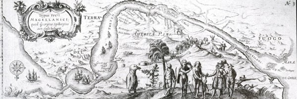 17th century Dutch East India Company map of the  Strait of Magellan; a navigable sea route immediately south of mainland South America and north of Tierra del Fuego. Ferdinand Magellan (Portuguese: F...