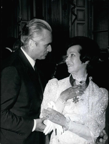 Jul. 20, 1971 - Opera singer Lily Pons received the National Order of Merit Cross yesterday during a reception held at the Matignon Hotel. Jacques Chaban-Delmas presented the award. He is seen here co...