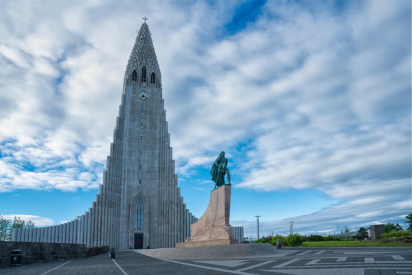The Church of Hallgrimur, Reykjavik / Iceland - July 4 2018: A striking architectural structure and the largest church in Iceland