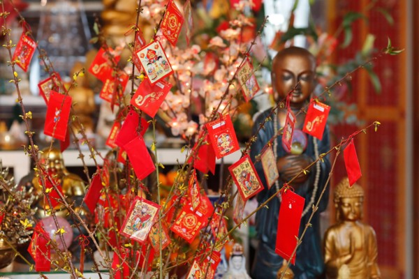 Red envelopes ( hongbao ) for Chinese New Year. Red color is a symbol of good luck.  France.