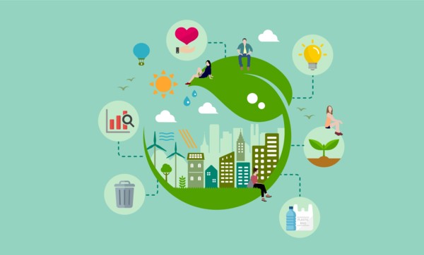 Ecology life, eco city vector banner illustration ( ecology concept , nature conservation )