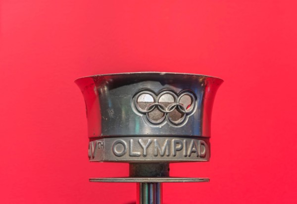 tokyo, japan - march 2 2021: Close up on the official torche used during the torch relay of the first post war Summer Olympic Games of london in 1948