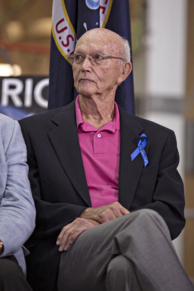 Apollo astronaut Michael Collins during a ceremony renaming the Operations Building for fellow astronaut Neil Armstrong July 21, 2014 in Cape Canaveral, Florida. The ceremony was part of NASA's 45th a...