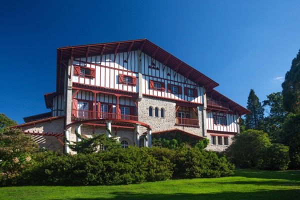 The back of the Arnaga villa (landscaped garden side) built for Edmond Rostand,  at Cambo-les-Bains (France).

.