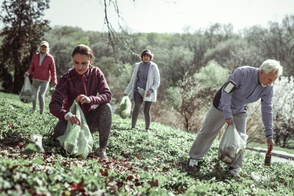Volunteers cleaning up forest after inferior people