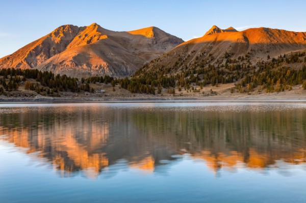 France - Provence - Haut Verdon - Mont Pelat is reflected in Lac Allos.