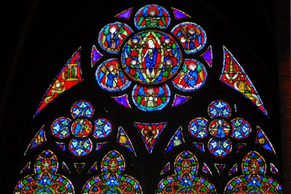 Notre-Dame de Paris cathedral stained glass windows before the fire, France (2008)