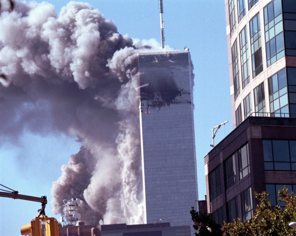 World Trade Center terrorism on September 11, 2001. Tower number two collapses