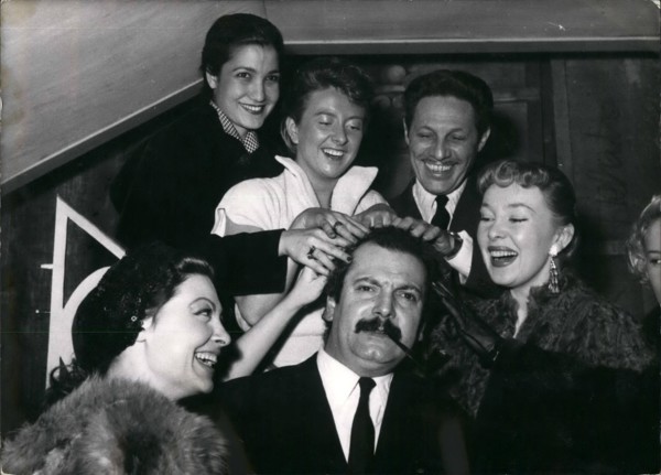 Mar. 03, 1954 - Have a Shampoo?: Georges Brassens, famous 'Realistic' singer being given ''Shampoo'' by three charming singers (from left to right) Arlette Sauvage, Leila Farida, Dick Micheyl, Jean Sa...