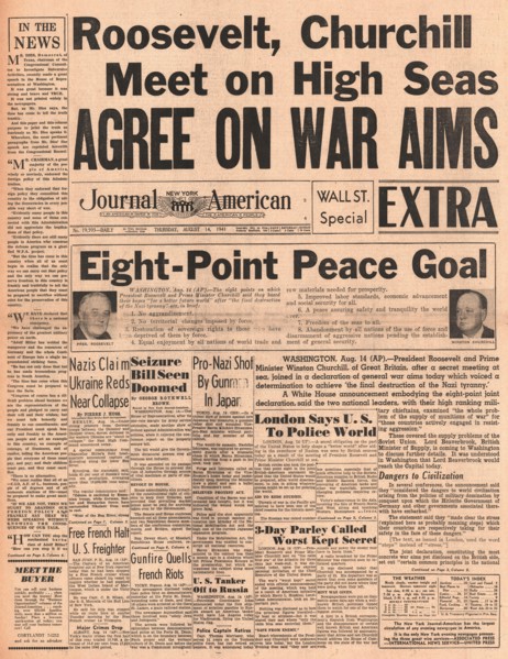1941 New York Journal American front page reporting Winston Churchill and Roosevelt's Atlantic Charter talks