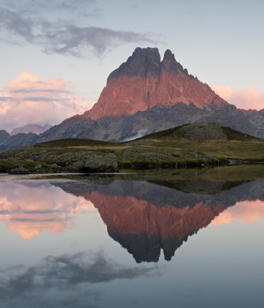 Reflections at sunset of Pic du Midi D'Ossau in the Lac D Ayous