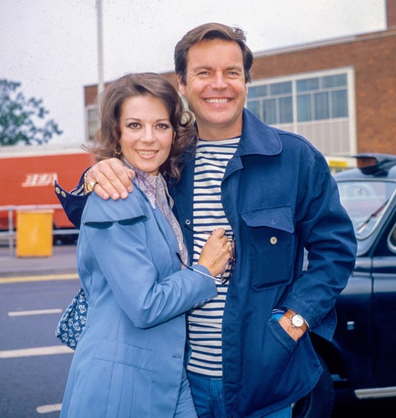 American Actor Robert Wagner and his Natalie Wood leaving Heathrow Airport in May 1976.