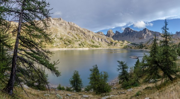evening view of Allos lake in french alps