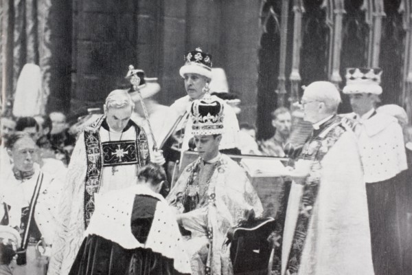 King George VI receives the homage of princes and peers following his coronation in 1937.