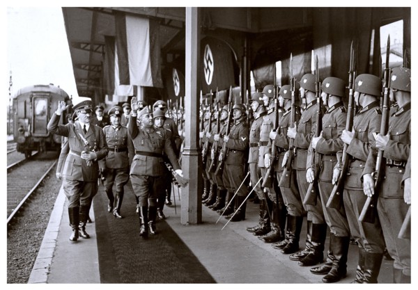 Adolf Hitler and Francisco Franco of Spain meet in Gare d'Hendaye in occupied France, October 1940 to discuss possible joint WW2 operations
