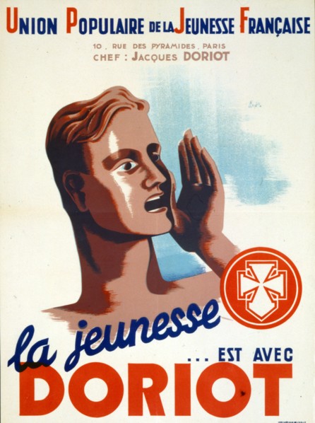 World War two, Collaborationist French propaganda poster for Jacques Doriot (1898 - 1945), a French politician prior to and during World War II. He began as a communist but then turned fascist. In 192...