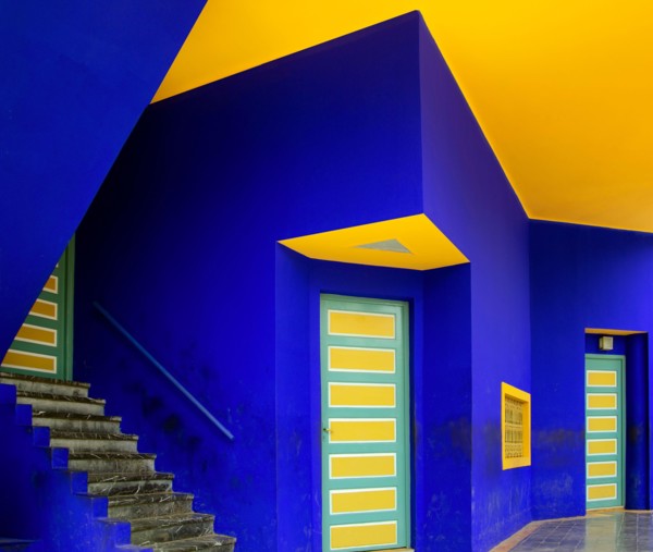 Villa with the famous cobalt blue colour at the centre of the Majorelle Garden.It was built 1923,later rediscovered by Yves Saint Laurent.Morocco.