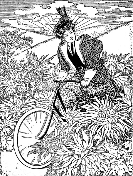 End of the 19th Century free spirit woman on a bike from On the road to health and happiness by Charles A. Vogeler Company [Advertising] Publication date 1897