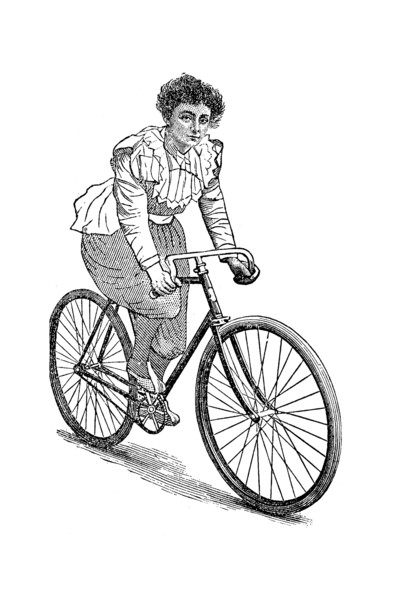 End of the 19th Century free spirited woman on a bike from On the road to health and happiness by Charles A. Vogeler Company [Advertising] Publication date 1897 [Next thing you she will want to vote]