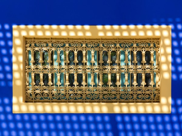 window detail in the Jardin Majorelle , Marrakesh , Morocco , North Africa