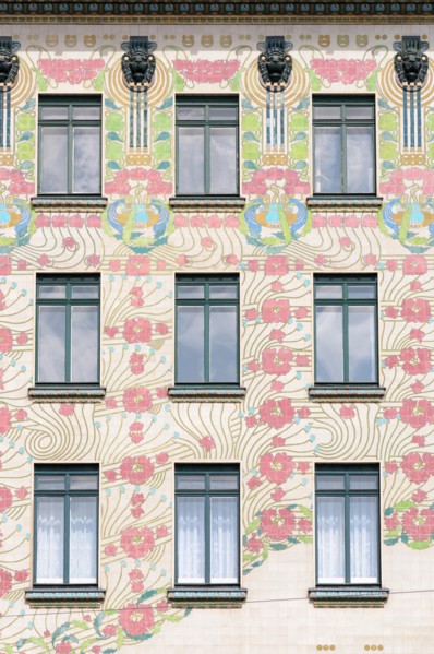 The ornate Art Nouveau facade of the Majolika Haus by Otto Wagner, Vienna, Austria