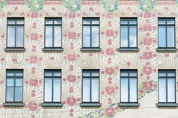 The ornate Art Nouveau facade of the Majolika Haus by Otto Wagner, Vienna, Austria