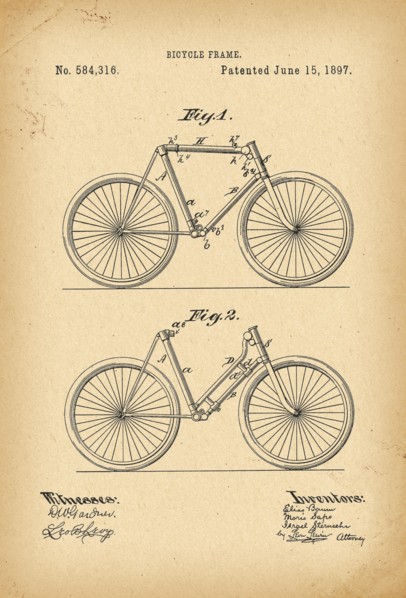 1897 Patent Velocipede Bicycle history 
invention