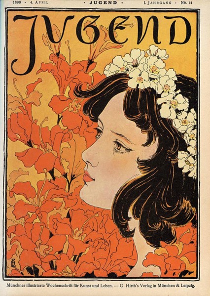 . English: The weekly magazine Jugend no 14/1896. Svenska: Veckotidskriften Jugend nr 14/1896. Deutsch: Kunst- und Literaturzeitschrift 'Jugend', Ausgabe Nr. 14/1896. 1896. Otto Eckmann - signature E ...