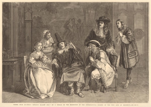 "Scene from Moliere's 'Medecin malgre lui'", by J. Leman. Theatre 1867