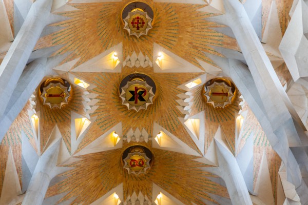 Interior of  art nouveau style cathedral Sagrada Familia in Barcelona, Catalunia, Spain.