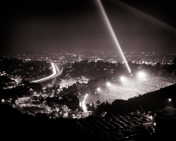 1960s HOLLYWOOD BOWL WITH SEARCH LIGHT FANFARE PREMIER LOS ANGELES CALIFORNIA USA - r5840 GRA001 HARS PERFORMING ARTS WIDE ANGLE BEAM HIGH ANGLE EXCITEMENT TRAVEL USA CA WEST COAST CONCEPTUAL FREEWAY ...