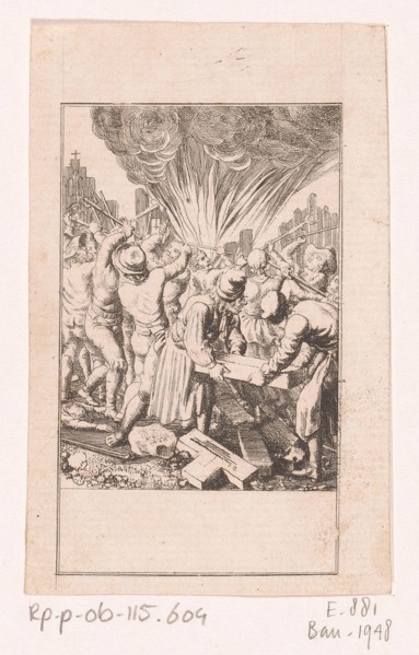 Gevecht en brandstichting in aanloop naar de Bartholomeusnacht Gevecht en brandstichting in aanloop naar de Bartholomeusnacht Object Type : prent Objectnummer: RP-P-OB-115.604Catalogusreferentie: Baue...