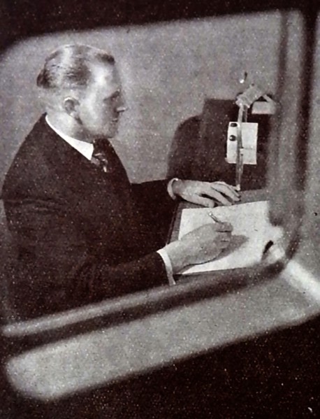 A very early printed photograph of a BBC announcer reading the news .   The BBC began  daily radio services in London  in the 1920s on the radio station 2LO. Under the general management of 33 year ol...