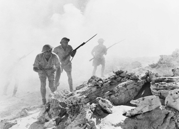 Australian troops fighting in the North African desert at the battle of El Alamein in Egypt
