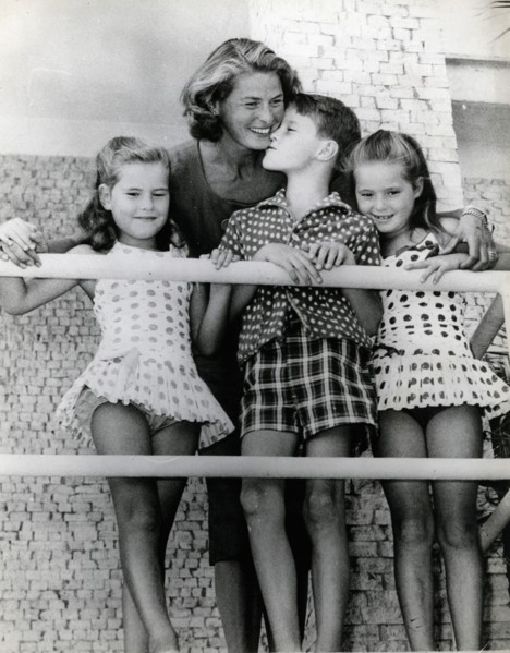 Actress Ingrid Bergman with her three children on a balcony