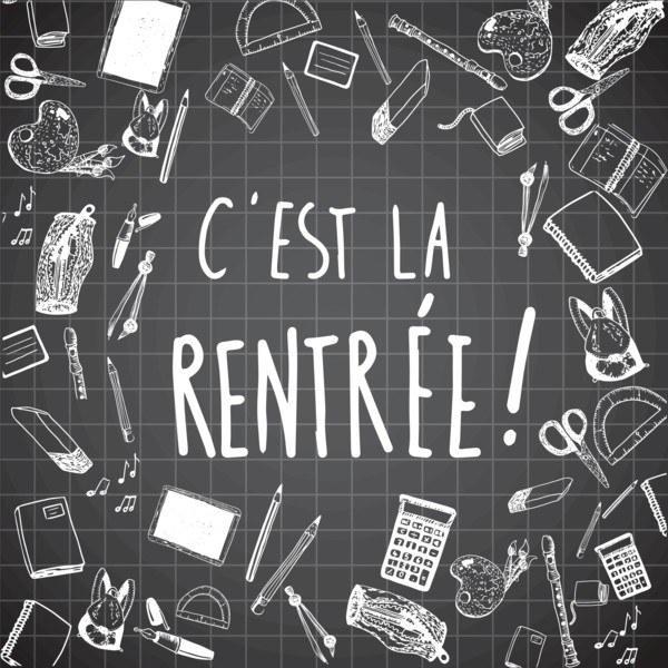 French Back to school doodles vector background