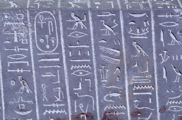 Egyptian hieroglyphs on the Sarcophagus of the 'God's Wife' Ankhnesneferiba. 'Late Period' (664-332 BC) British Museum, Bloomsbury, London, England, U