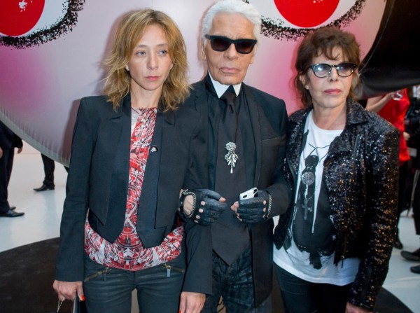 Sylvie Testut, Karl Lagerfeld and Dani attends at the Sho Uemura event at Espace Commines in Paris. German fashion designer and creative director for the french fashion brand Chanel Karl Lagerfeld die...