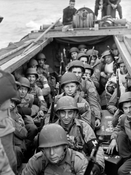 American troops on board a landing craft heading for the beaches at Oran in Algeria during Operation 'Torch', November 1942.